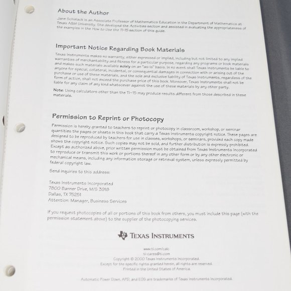 Texas Instruments TI-15 Calculator Teachers Guide Workbook English Spanish 2000 - Picture 4 of 15